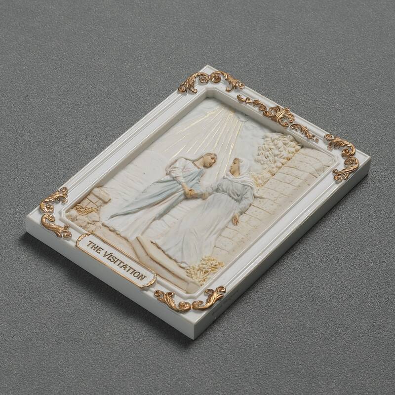 4.1 inches Length Polyresin Joyful Mysteries the Visitation White and Gold Finish Figurine