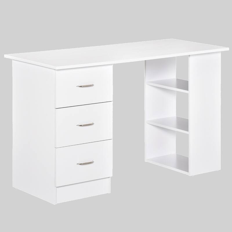 Space-Saving 47" Computer Desk with 3 Drawers & Bookshelves, Modern Office Desk with Storage for Small Spaces - White