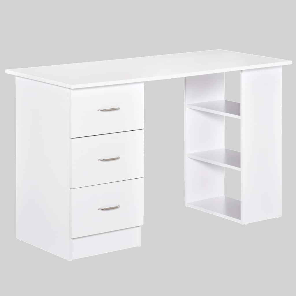 Space-Saving 47" Computer Desk with 3 Drawers & Bookshelves, Modern Office Desk with Storage for Small Spaces