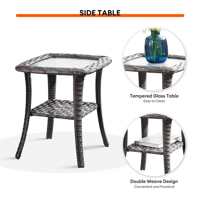 OVIOS 9-piece Patio Wicker Swivel Chair Set With 30" Fire Pit