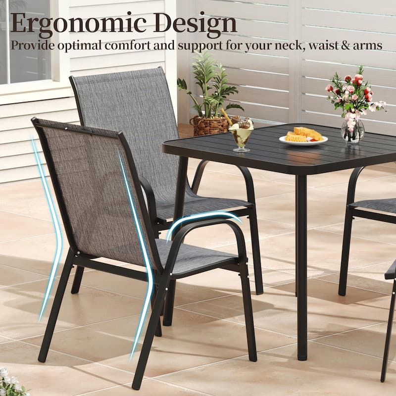 5-Piece Outdoor Dining Set with 4 Stackable Dining Chairs and Square Dining Table, Patio Conversation Set for 4