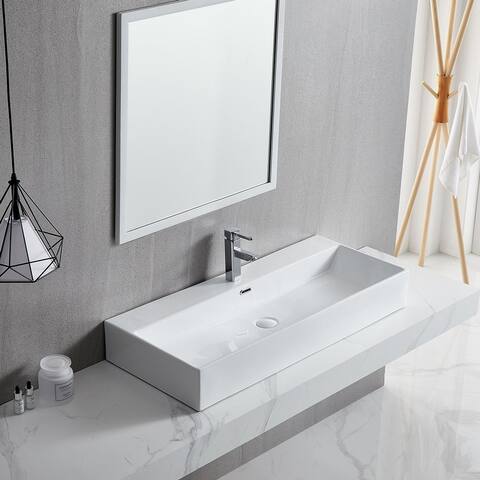 Eridanus 40" Elongated White Bathroom Vanity Trough Sink