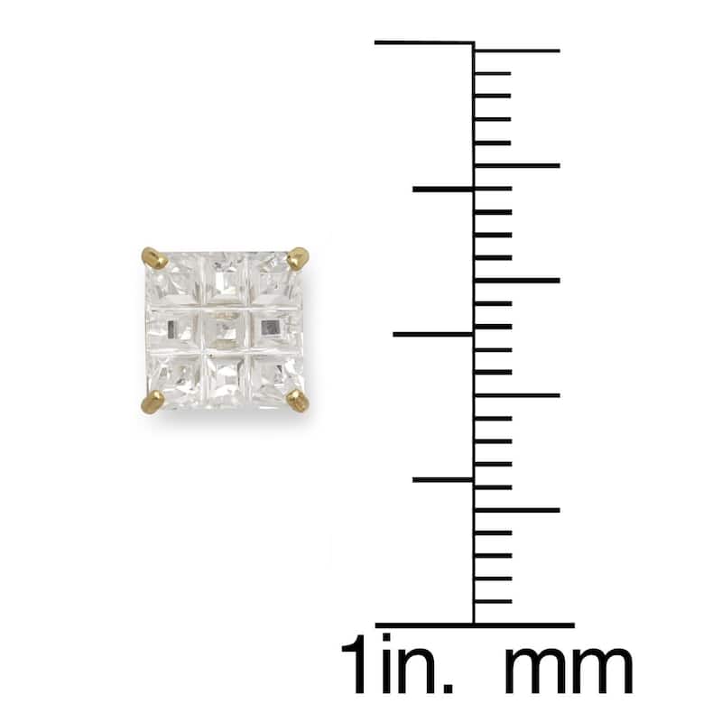 Curata 14k Gold 9-segment Princess Cubic Zirconia Stud Earrings - White