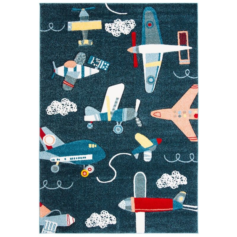 SAFAVIEH Carousel Kids Ardak Airplane Rug - 5'3" x 7'6" - Navy/Ivory - Rectangle
