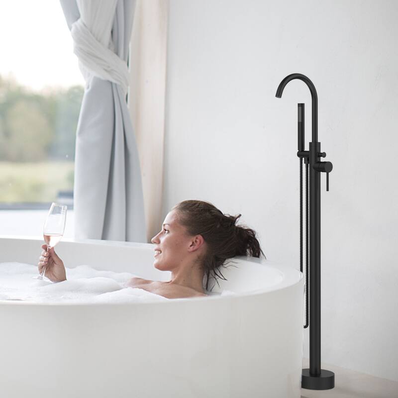 Freestanding Bathtub Faucet Tub Floor Mount Bathroom Faucets Single Handle with Hand Shower High Flow Rate Max 6 GPM