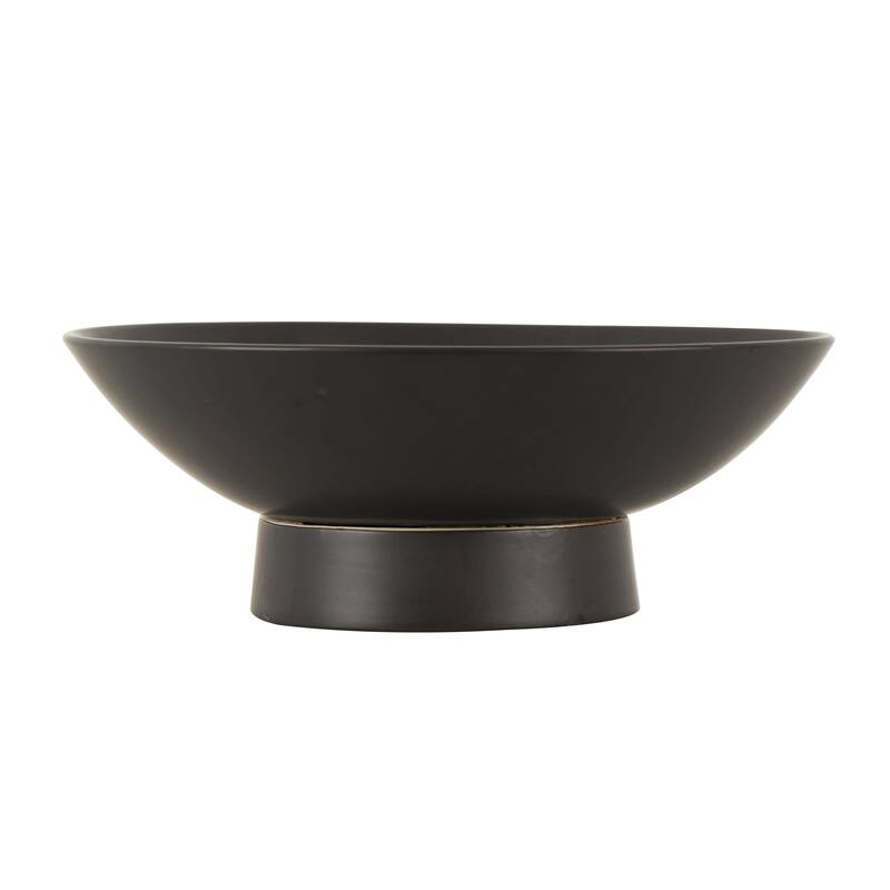 Ceramic Wide Decorative Bowl with Elevated Base - Black or White - Roche River Decor
