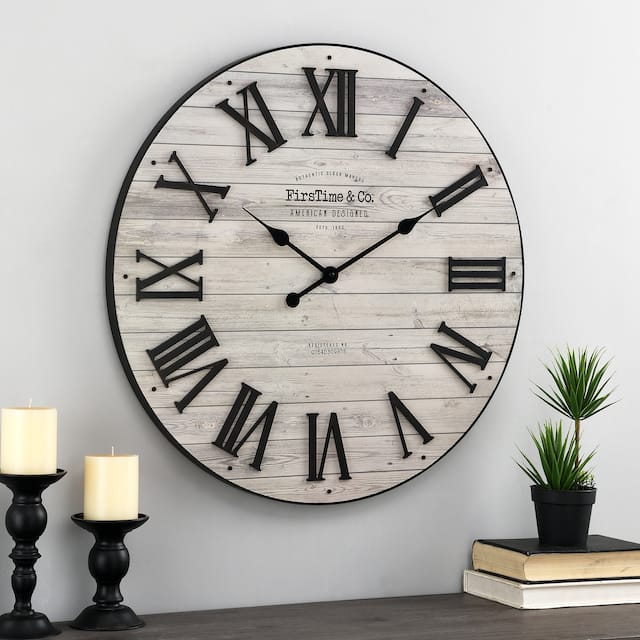 FirsTime & Co.® Emmett Farmhouse Shiplap Wall Clock, Plastic, 27 x 2 x 27 in, American Designed