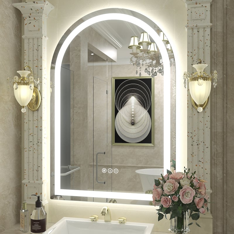 UL Certified Arched LED Anti-fog Tempered Glass Wall Bathroom Vanity Mirror - 36"x24" - Front and back light
