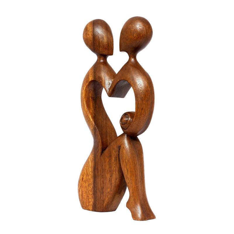 12" Wooden Handmade Abstract Sculpture Statue Handcrafted "I Heart You" Gift Art Decorative Home Decor Figurine Artwork