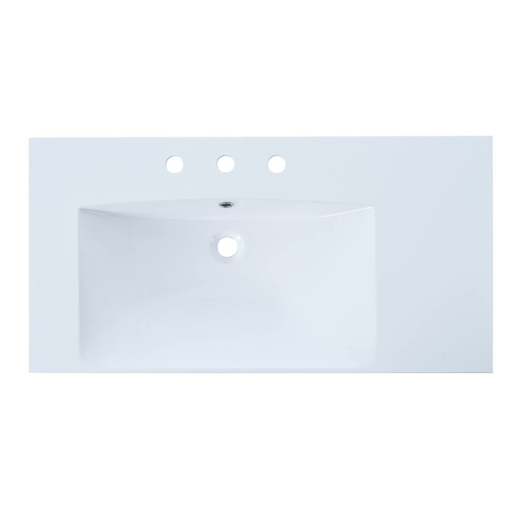 Roomfitters 36" Left Offset Bathroom Vanity Sink Top with 3 Holes, Resin Basin for Modern Bathroom Upgrade, White