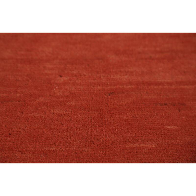 Orange Gabbeh Modern Rug Hand-Knotted Solid Wool Carpet - 3'2" x 4'11"