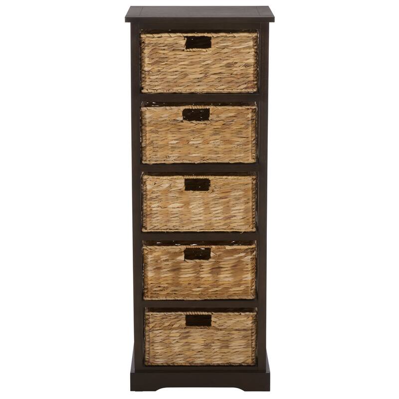 SAFAVIEH Faith Distressed Black 5-Drawer Wicker Basket Storage Tower - 17.3" x 13.4" x 46.1" - 17"W x 13"D x 46"H - Dark Chocolate
