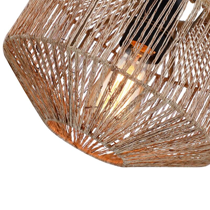 True Fine Bohemian Natural Jute Rope Semi Flush Mount Ceiling Light with Black Hardware