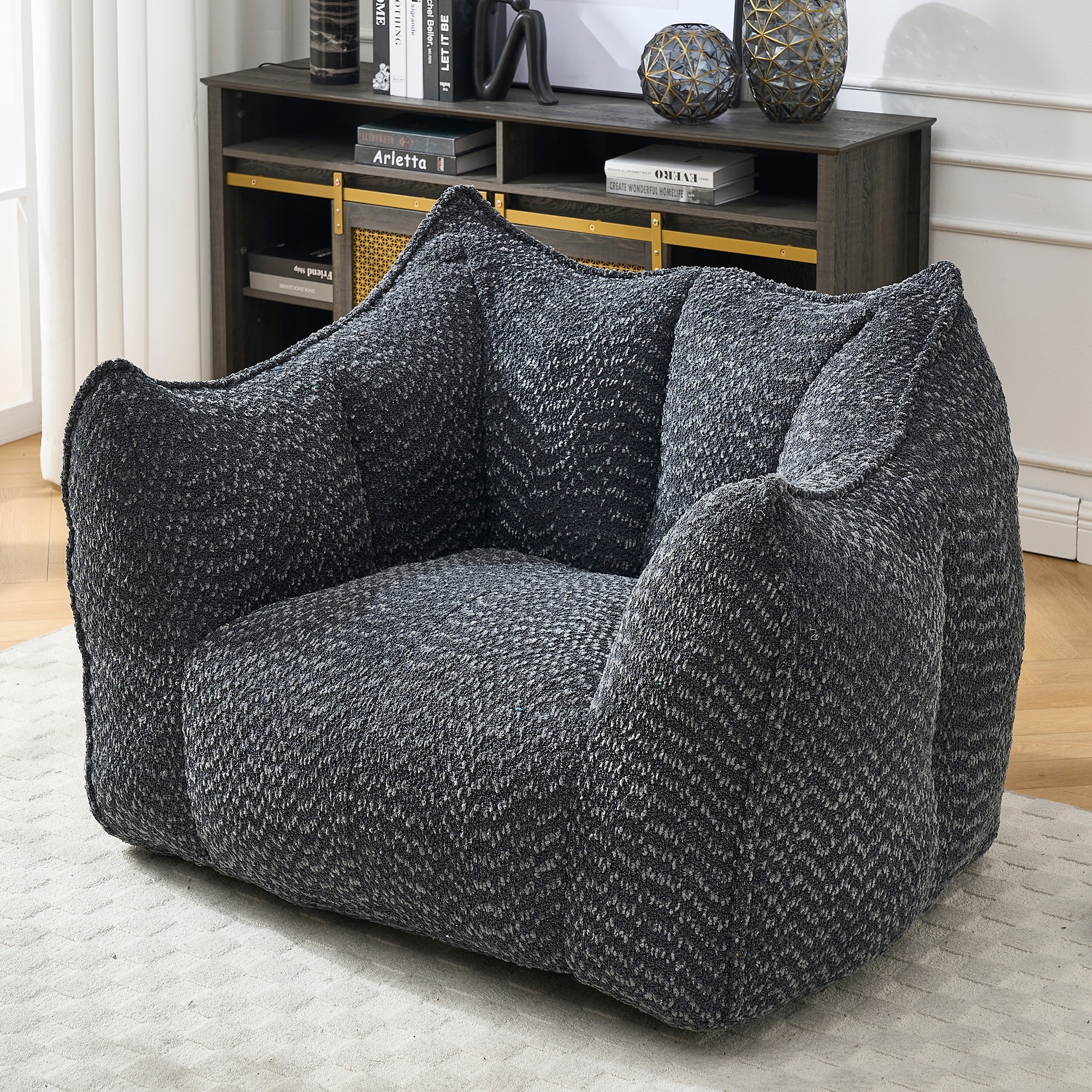 Chenille Fabric Bean Bag Chair Living Room Accent Chair Lazy Sofa