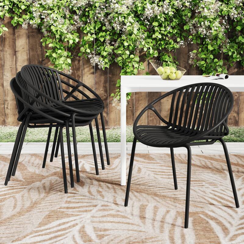 Roomfitters Modern Stackable Outdoor Dining Chairs with Metal Legs, Breathable Plastic Patio Side Chair, Set of 2