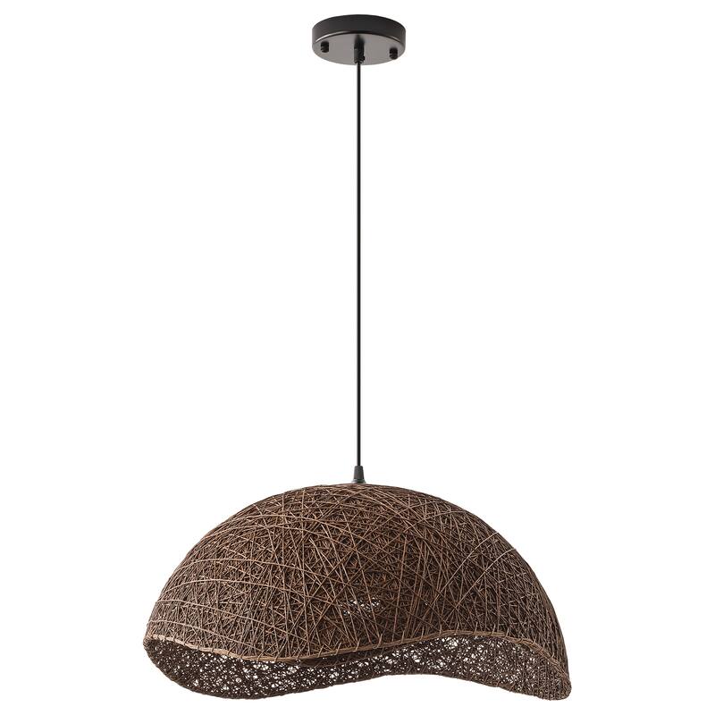 1-Light Boho Brown Rattan Hand-Woven Cloche Hanging Basket Pendant Light - 20.47" W x 12.59" H