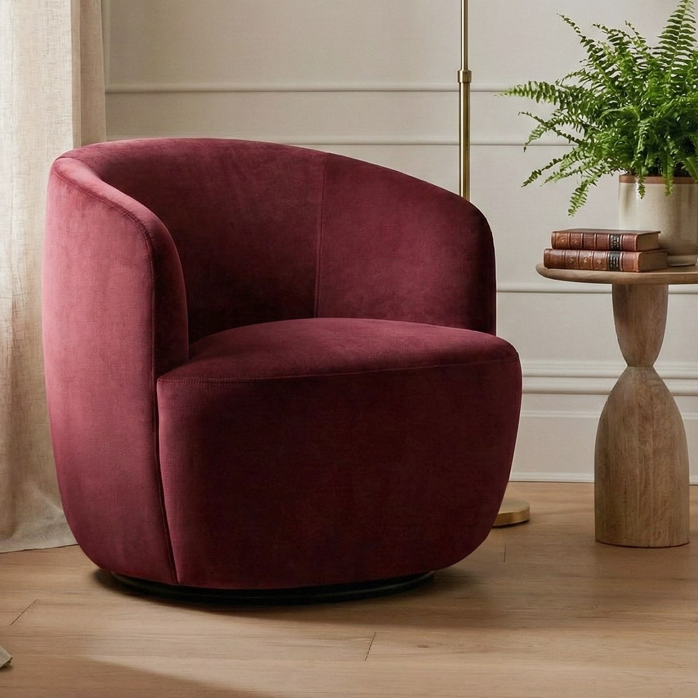 26.5" Wide Velvet Small Swivel Barrel Accent Chair
