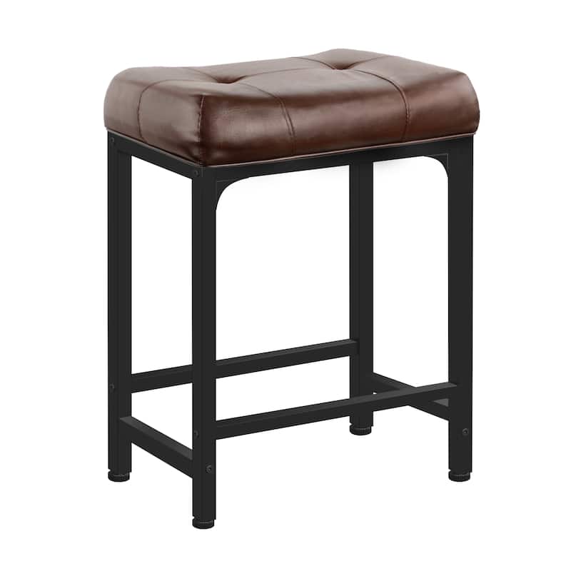 Counter-Height Stools Saddle Stool, PU Leather Barstools with Metal Base, Soft Cushion - Single - Brown