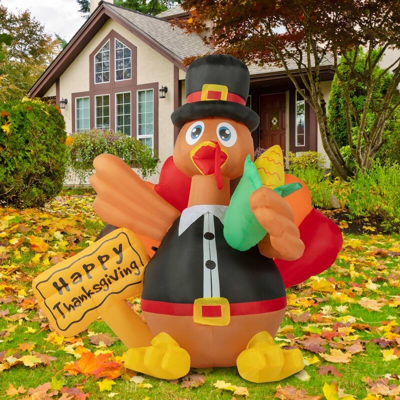 5ft Turkey with Corn 7pcs LED Light - N/A - Orange
