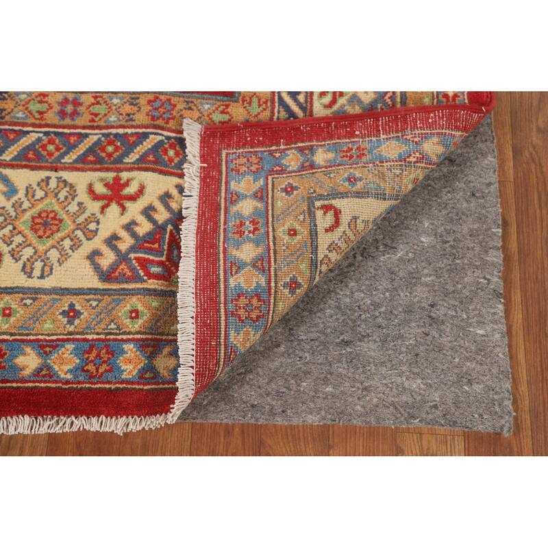 Red Geometric Kazak Area Rug Hand-Knotted Bedroom Wool Carpet - 6'2" x 10'2"