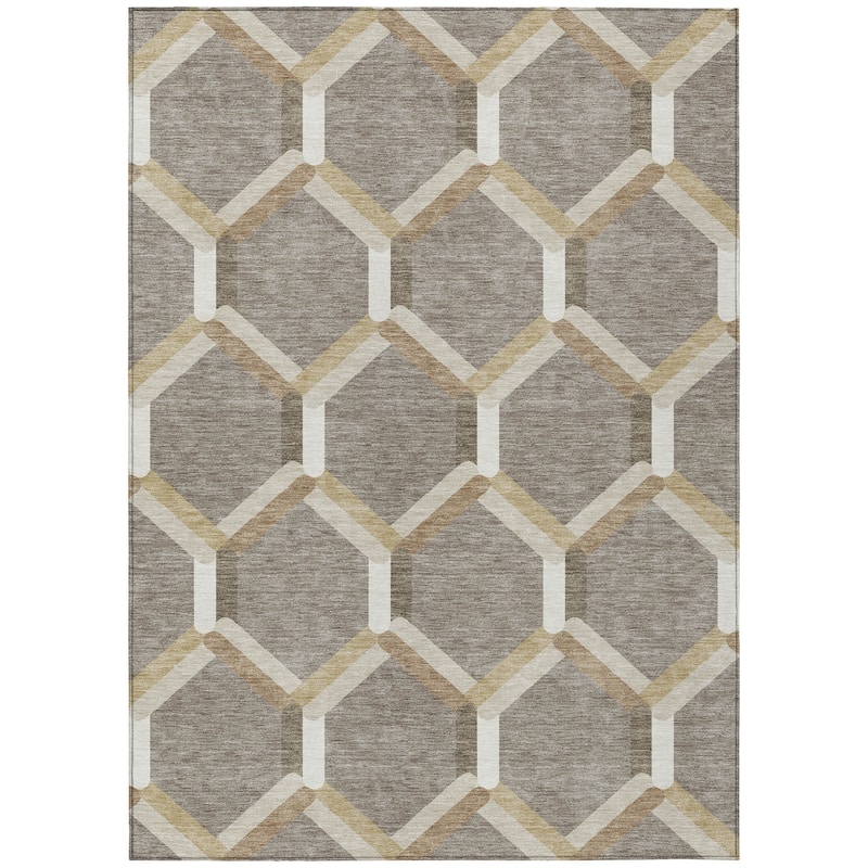 Machine Washable Indoor/ Outdoor Modern Trellis Chantille Rug