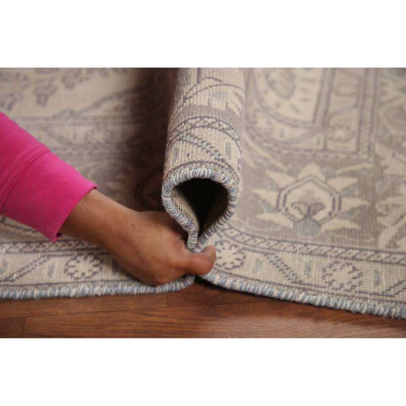 Hand Knotted Oriental 100% Wool Carpet Traditional Medallion Beige & Ivories Tabriz Area Rug - 9' 5'' X 6' 3''