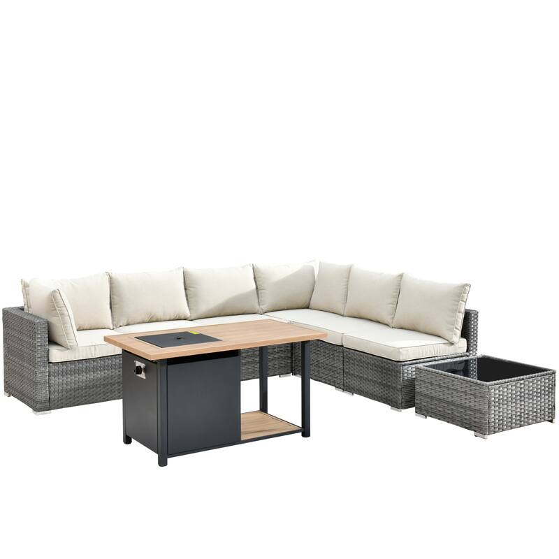 HOOOWOOO 8-piece Wicker Outdoor Patio Furniture Sofa Set Fire Pit Set