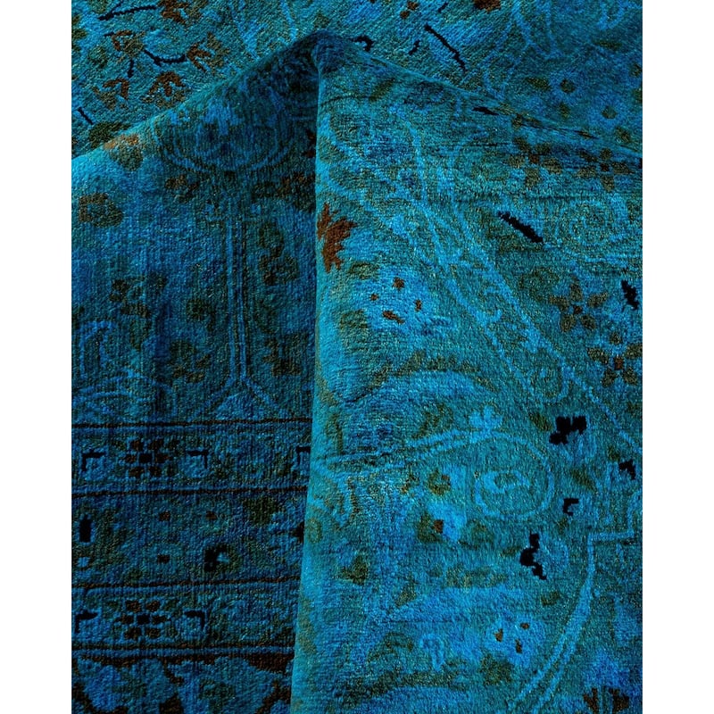 Overton Hand Knotted Wool Vintage Inspired Modern Contemporary Overdyed Blue Square Area Rug - 8' 0" x 8' 2"