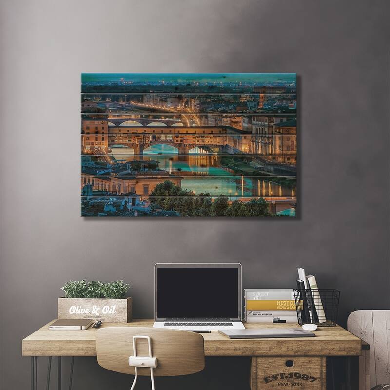 Florence At Dusk Print On Wood by Manjik Pictures - Multi-Color