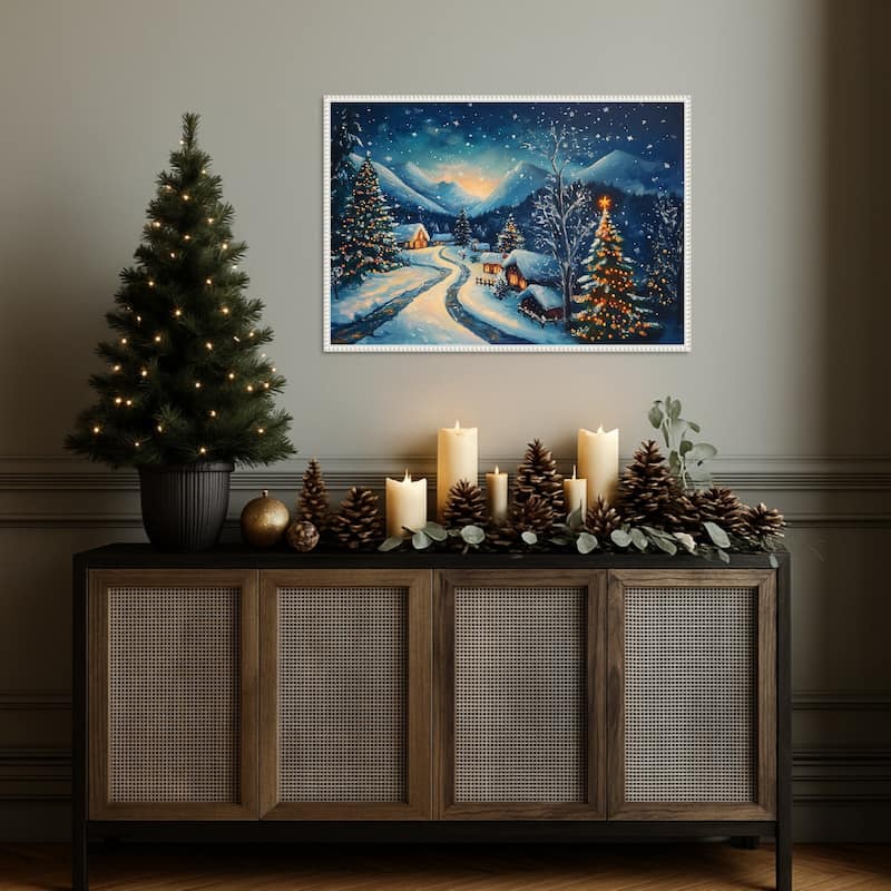 Winter wonderland Night by Pictufy Framed Canvas Wall Art Print - Sylvie Beaded White