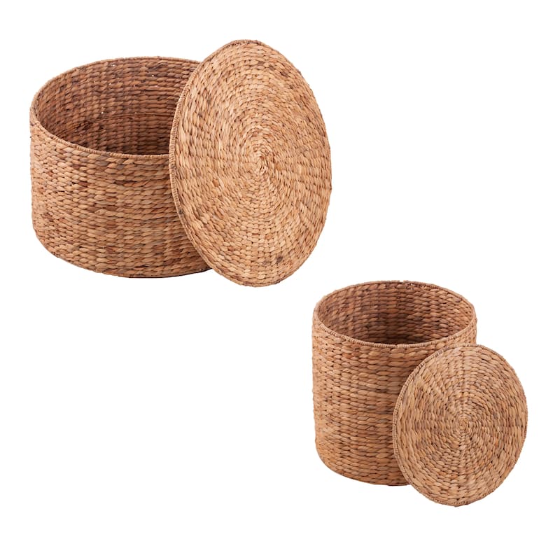 SEI Furniture Sachi Natural Woven Water Hyacinth Coffee Tables (Set of 2) with Storage