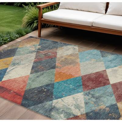HomeRoots Geometric Transitional Rectangle Outdoor Rug
