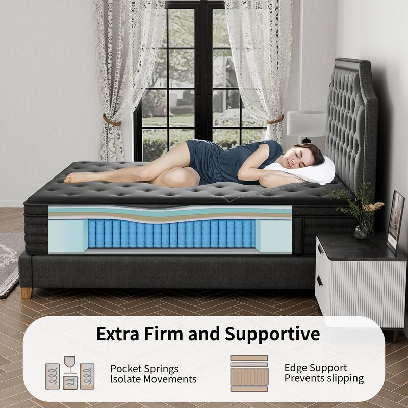 14 Inch Extra Firm Cooling Hybrid Mattress in a Box with Motion Isolation