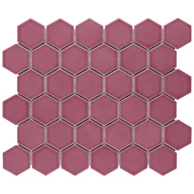 Merola Tile Tribeca 2" Hex Glossy Blush 11-1/8" x 12-5/8" Porcelain Floor and Wall Tile