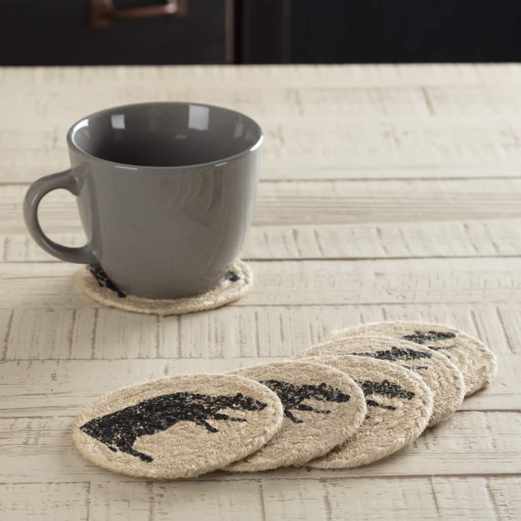 Sawyer Mill Charcoal Cow Jute Coaster Set of 6 - Coaster Set
