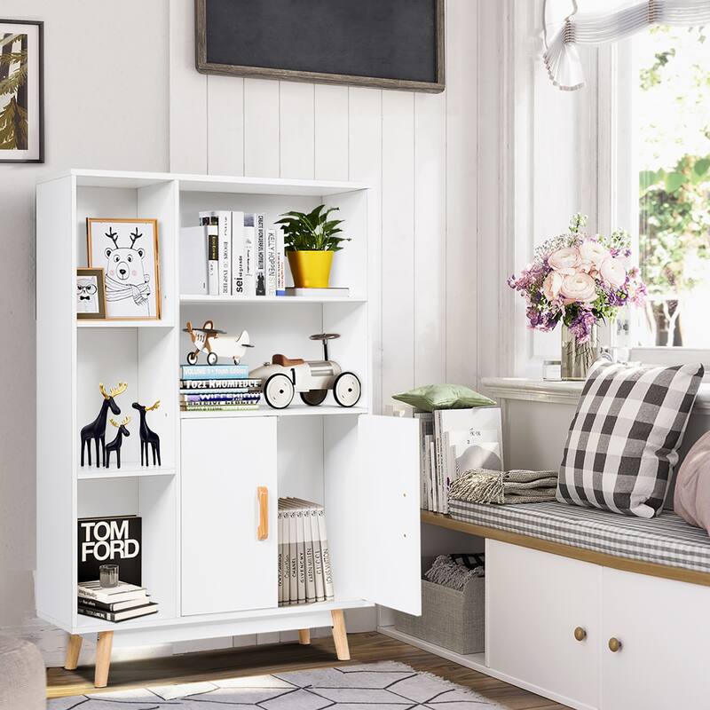 Costway Floor Storage Cabinet Free Standing Wooden Display Bookcase