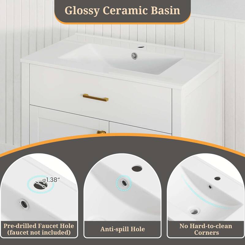 Costway 30" Bathroom Vanity with Sink 2 Drawers 1 Door 1 Flip-out - See Details