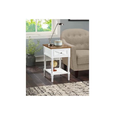 End Table with Built-In Concealed Charging Station, 2 Outlets, 2 USB Ports, Drawer Storage and Bottom Shelf Accent Table - 16