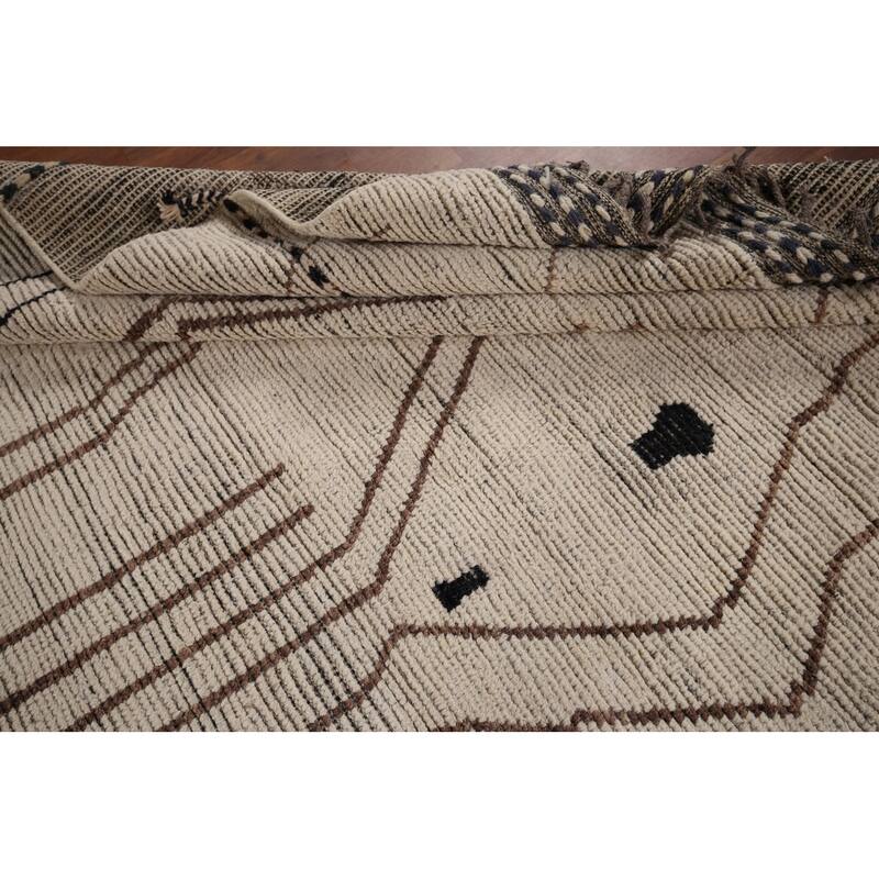 Earth Tone Moroccan Area Rug Handmade Stripe Wool Carpet - 8'8" x 12'11"