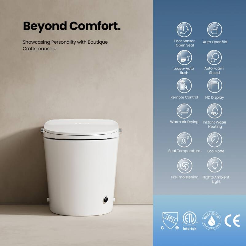 Zarautz Elongated Smart Bidet Toilet Combo with Clean Foam Shield Splash Proof,Heated Seat,Dryer & Foot/Men's flush recognition