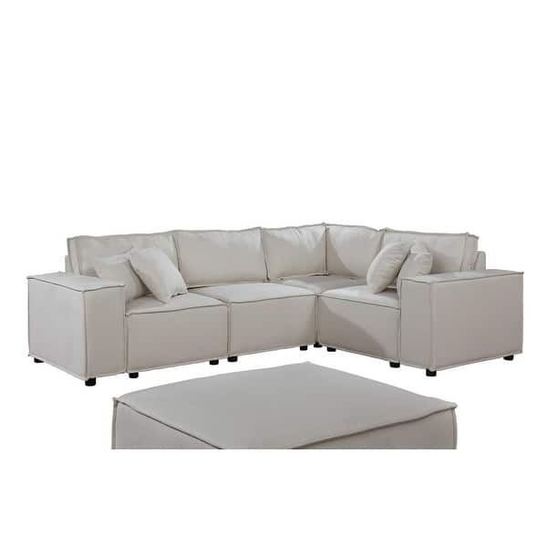 Beige Linen Blend 4-Seater L-Shaped S...