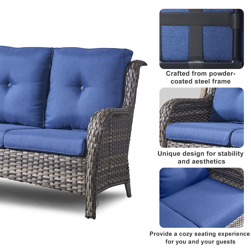 Outdoor Wicker Rattan Sofa Ottoman Chair Fire Pit Table - Grey