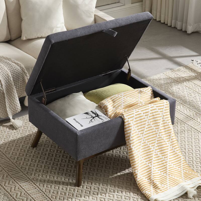 Mid-century modern square coffee table storage bench, assembled, suitable for living room
