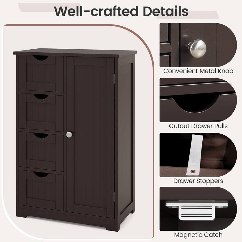 Gymax Bathroom Floor Storage Cabinet Wooden Freestanding Bathroom - See Details