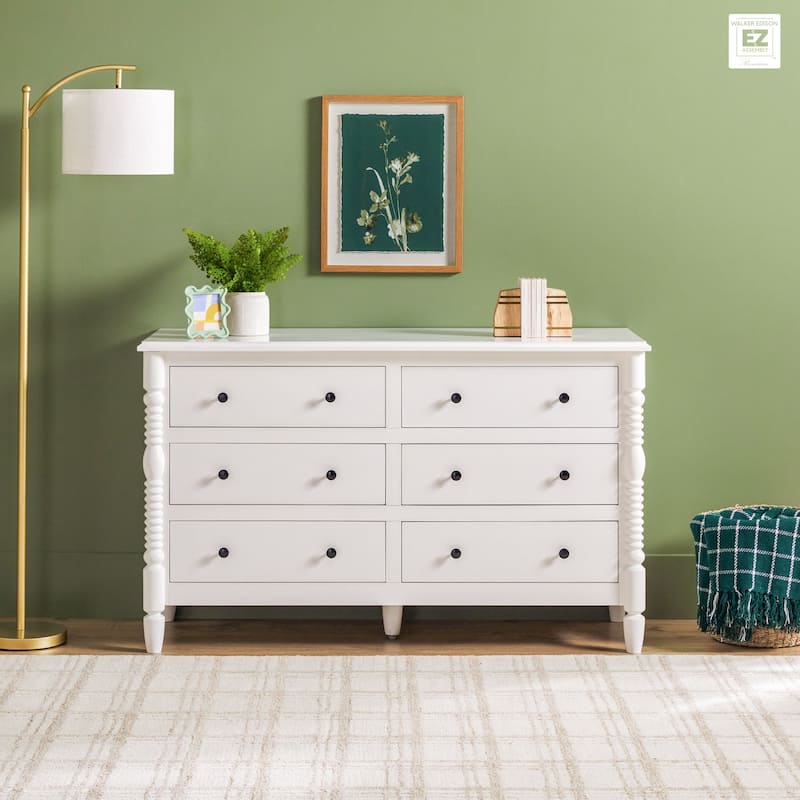 Walker Edison Easy Assembly 6-Drawer Dresser with Wood-Turning Details - White
