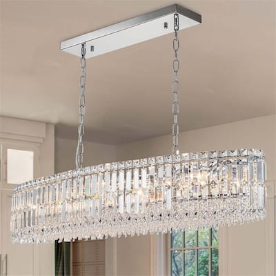 10-Light Modern Glam Dimmable Chrome Oval Large Crystal Chandelier - W 39.4"