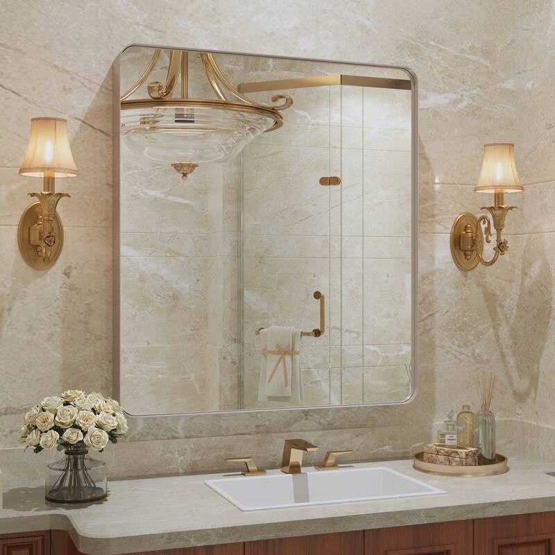 QuivaraView Rectangular Aluminum Framed Bathroom Vanity Mirror - 32" x 36" - Brushed Nickel