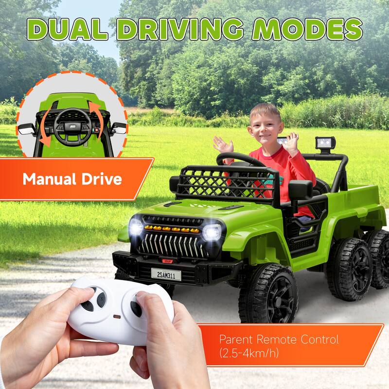 Kids Electric Ride On Truck with Switchable 4WD or 2WD, Spring Suspension, LED Light, Horn and Parental Remote Control