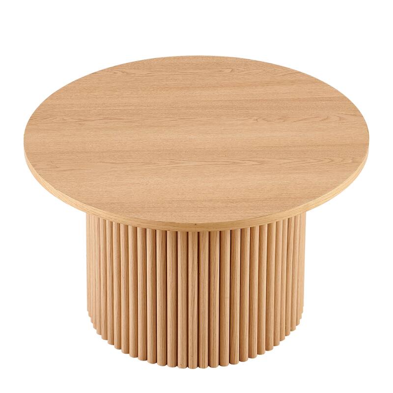 27.56 Inch Mid-Century Modern Round Coffee Table Farmhouse Round Coffee Table with Metal Base, for Living Room