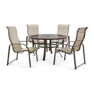 Seagrove II 5-piece Sunbrella Patio Dining Set with 54-inch Round Table - Sled Chairs